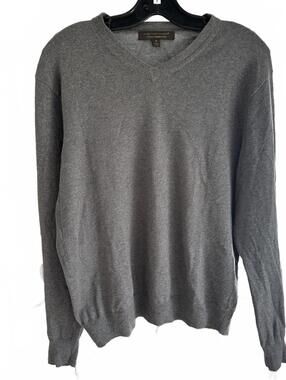 Sebastian Cooper Men's Gray V-Neck Cotton Cashmere Blend Sweater -  Medium